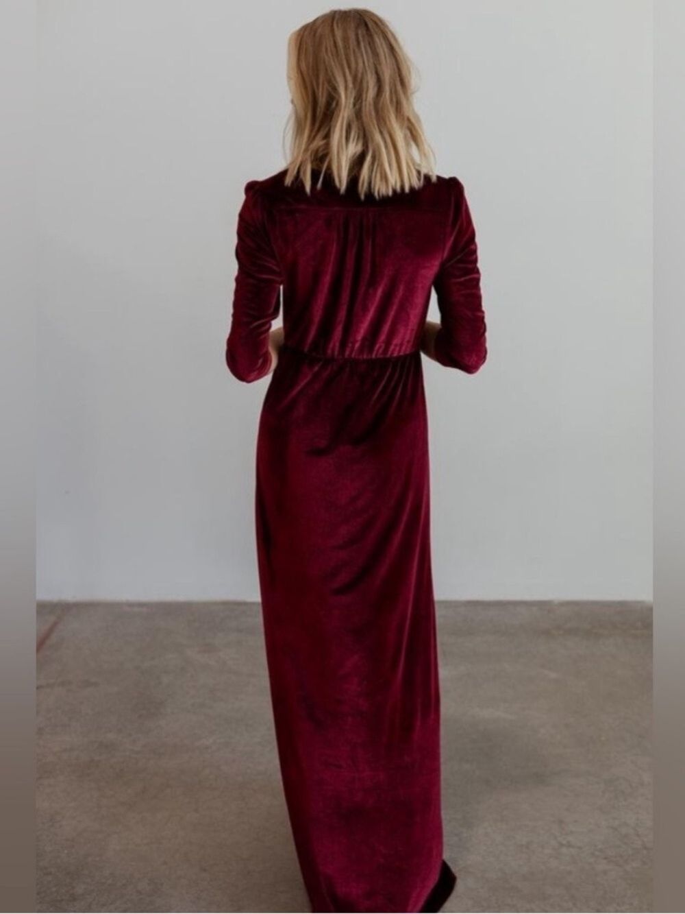 Baltic Born Sofia Velvet Wrap Maxi Dress in Mulberry Burgundy - Picture 3 of 16